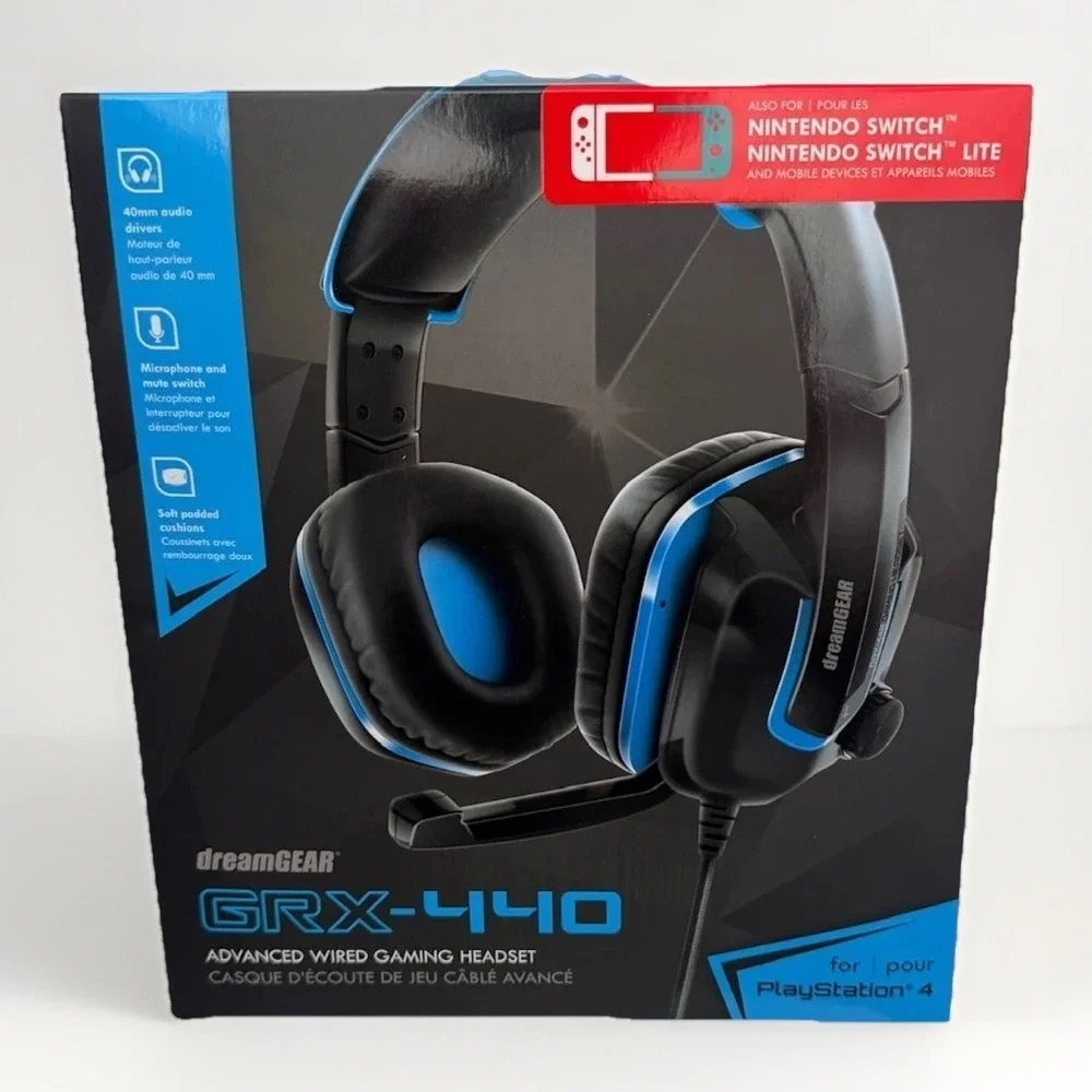 dreamGEAR GRX-440 Wired Headset for Nintendo Switch Lite/PS4/Xbox One Blue Black